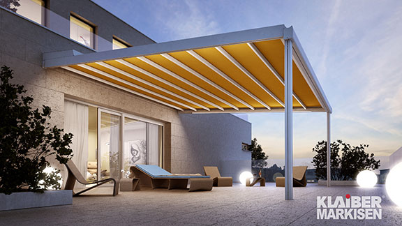 zu den Pergolamarkisen Pergolamarkise RIVERA P5000 | KLAIBER Sonnen- u. Wetterschutztechnik GmbH
